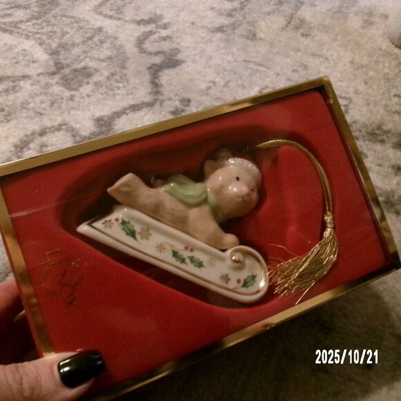 Lenox Sleightime Teddy Bear Sled Holly Ornament Boxed Porcelain #6119028 RET $40 - Picture 1 of 5